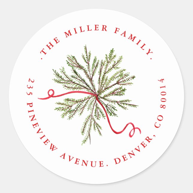 Pegatina Redonda Foliage de pino con dirección de vacaciones de cin (Anverso)