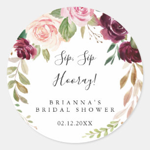 Pegatina Redonda Foliage floral rústico Sip Sip Hooray Bridal Showe