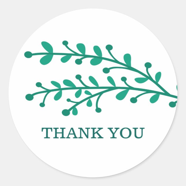 Pegatina Redonda Foliage simple verde gracias (Anverso)