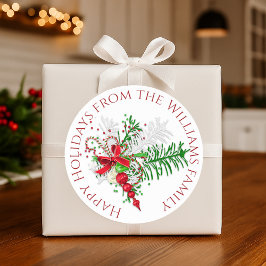 Pegatina Redonda Foliage verde de canto blanco rojo de vacaciones p