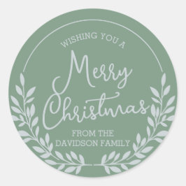 Pegatina Redonda Foliage verde Wreath Feliz Navidad