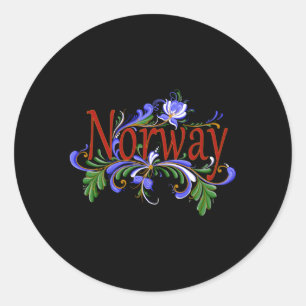 Pegatina Redonda Folklore noruego de Rosemaling Noruega