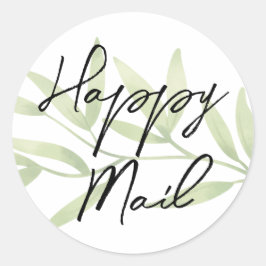 Pegatina Redonda Follaje Botánico de Verdor de Correo Feliz