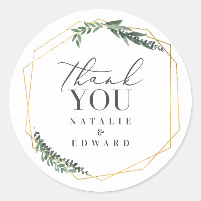 Pegatina Redonda follaje de acuarela geométrica de oro (Anverso)