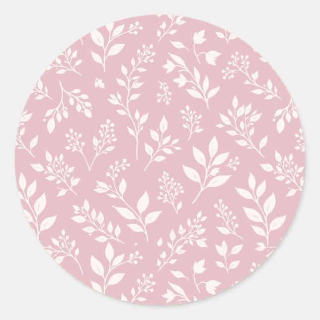 Pegatina Redonda Follaje de Otoño Neutral - Rosa Suave (Anverso)