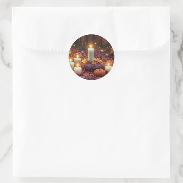 Pegatina Redonda Follaje de otoño y velas (Bolso)
