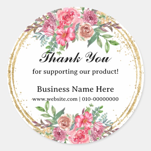 Pegatina Redonda Follaje Gracias por Apoyar Nuestra Empresa (Anverso)