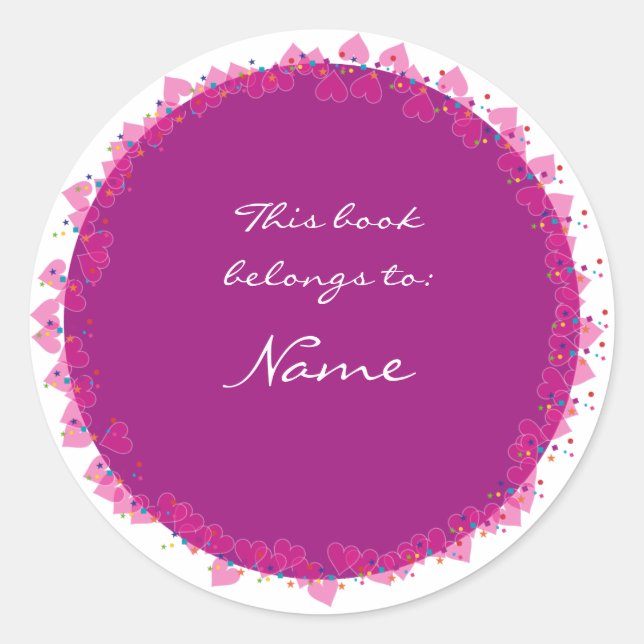 Pegatina Redonda Folleto con corazones bonitos (Anverso)