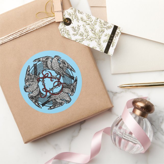 Pegatina Redonda Folleto de antigüedades Tres halcones William de M (Regalar)