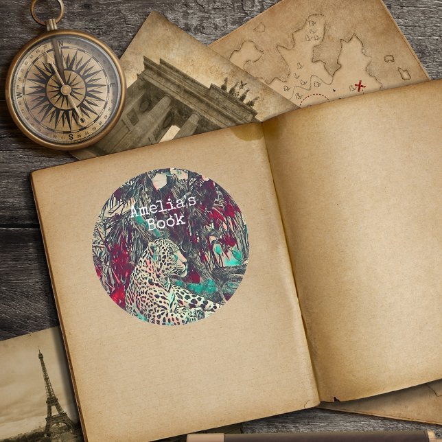 Pegatina Redonda Folleto de Gato de la Jungla de Monograma (Subido por el creador)