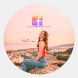 Pegatina Redonda follow us facebook username social media photo