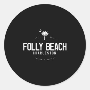 Pegatina Redonda Folly Beach Carolina del Sur Surfing 
