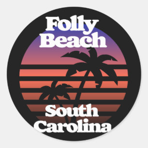 Pegatina Redonda Folly Beach South Carolina