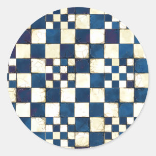 Pegatina Redonda Fondo agrietado azul y blanco de la textura de la