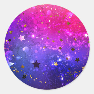 Pegatina Redonda Fondo azul rosa brillante