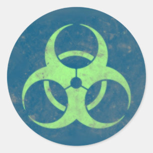 Pegatina Redonda Fondo azulverde de la cal del Biohazard