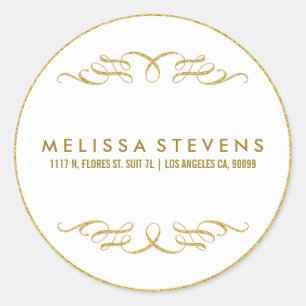 Pegatina Redonda Fondo blanco del marco de la encaje floral del Pur