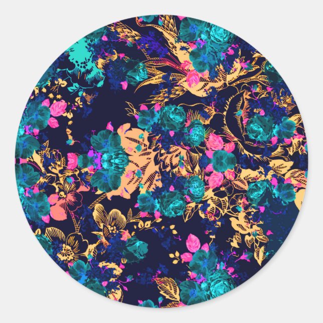 Pegatina Redonda Fondo de flores abstractas de moda corta (Anverso)