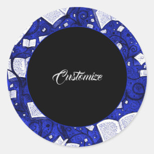 Pegatina Redonda Fondo de los Libros Azules