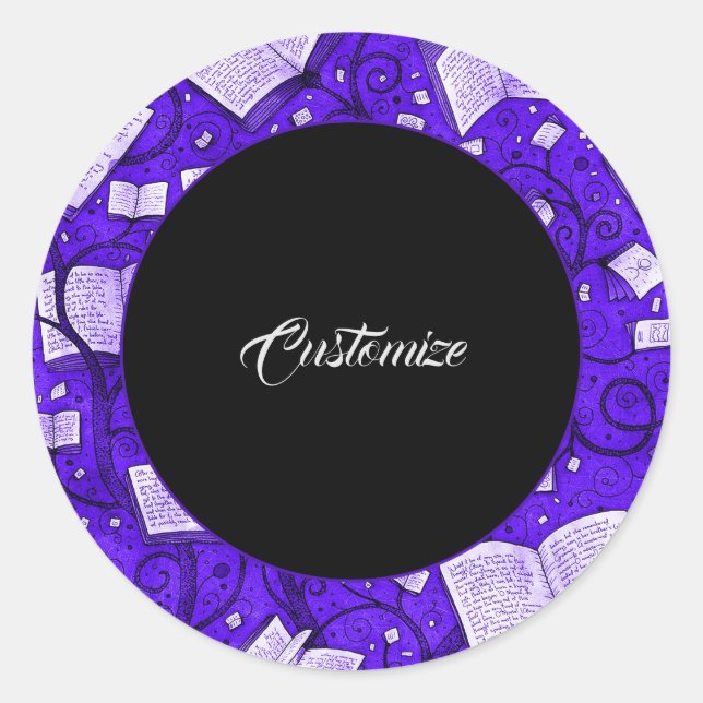 Pegatina Redonda Fondo de los libros morados (Anverso)
