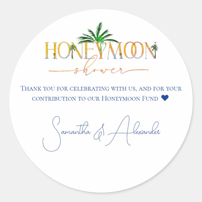 Pegatina Redonda Fondo de luna de miel de puesta de sol en la playa (Anverso)