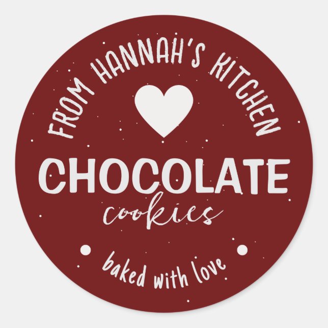 Pegatina Redonda Fondo de Maroon Purpurina Horneado De Amor (Anverso)