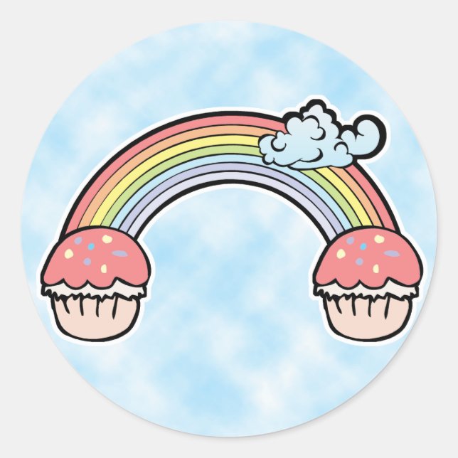 Pegatina Redonda fondo de nubes, Cupcakes del Fin del Arcoíris (Anverso)