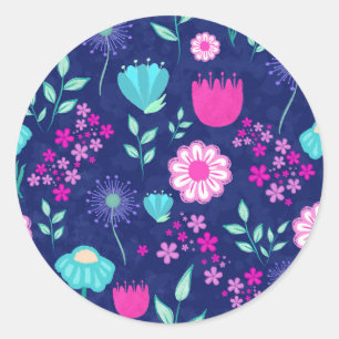 Pegatina Redonda Fondo de patrón floral corto