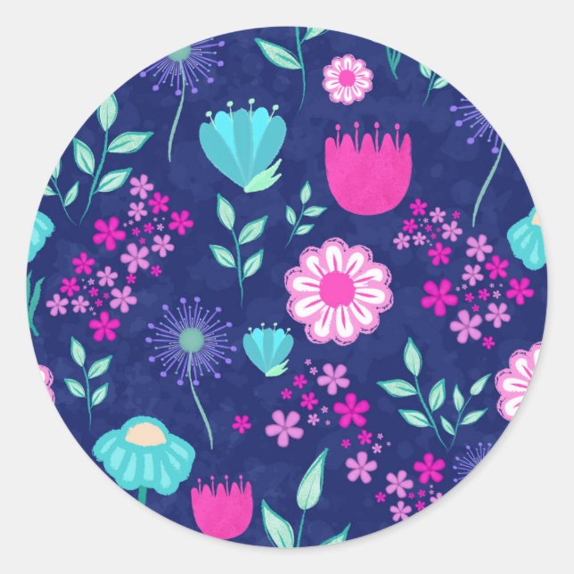 Pegatina Redonda Fondo de patrón floral corto (Anverso)
