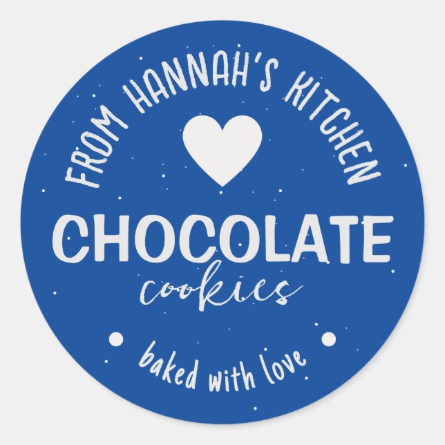 Pegatina Redonda Fondo de purpurina azul oscuro horneado con amor (Anverso)