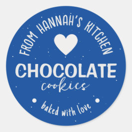 Pegatina Redonda Fondo de purpurina azul oscuro horneado con amor