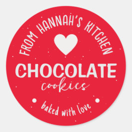 Pegatina Redonda Fondo de Purpurina Rojo Horneado De Amor