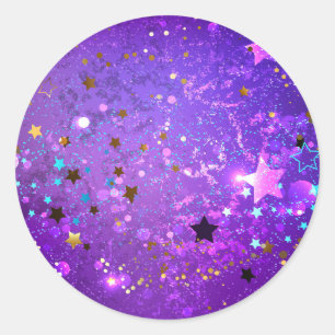Pegatina Redonda Fondo de Relieve metalizado púrpura con estrellas
