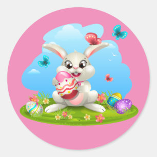 Pegatina Redonda Fondo del conejo de Pascua