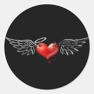 Pegatina Redonda Fondo del diablo del ángel