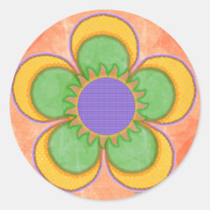 Pegatina Redonda Fondo del Naranja amarillo Polkadot Flower