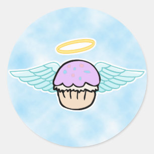 Pegatina Redonda fondo en la nube, ángel del cupcake sin texto