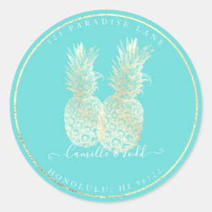 Pegatina Redonda Fondo Faux Gold Double Pineapples DIY