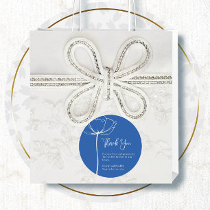Pegatina Redonda Fondo Floral Azul Mínimo de Agradecimiento de Boda
