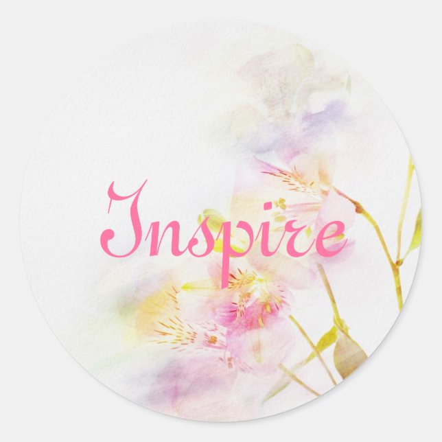 Pegatina Redonda fondo floral con flores acuarelas (Anverso)