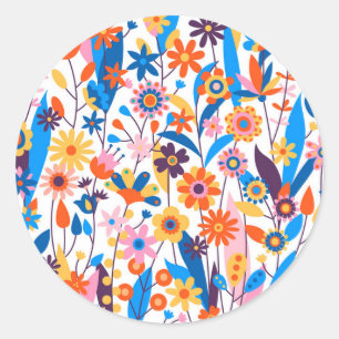Pegatina Redonda Fondo floral multicolor exótico-32939