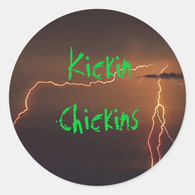 Pegatina Redonda Fondo Lightning, Pollos Kickin (Anverso)
