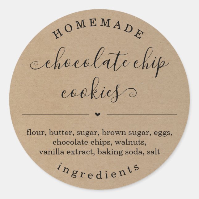 Pegatina Redonda Fondo personalizado de Kraft de comida casera (Anverso)