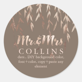 Pegatina Redonda Fondo PixDezines Willow/Faux Rosa Gold/DIY