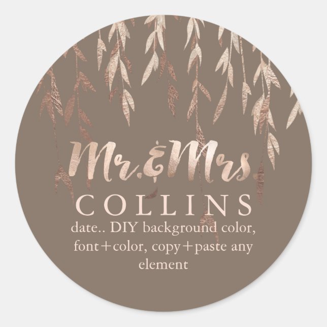 Pegatina Redonda Fondo PixDezines Willow/Faux Rosa Gold/DIY (Anverso)