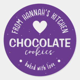 Pegatina Redonda Fondo Purpurina Púrpura Horneado De Amor