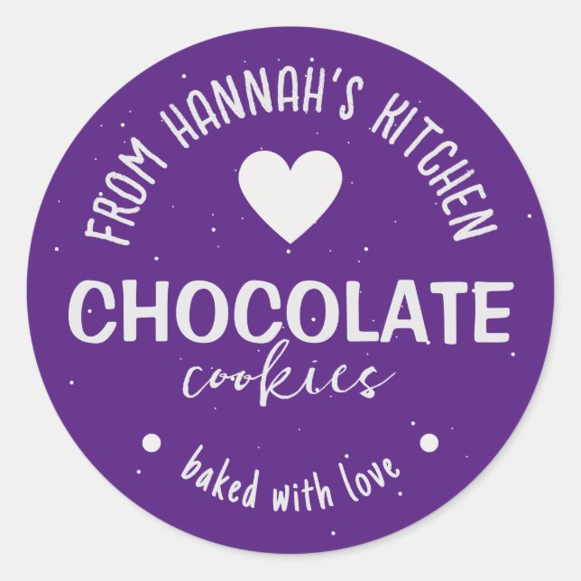 Pegatina Redonda Fondo Purpurina Púrpura Horneado De Amor (Anverso)