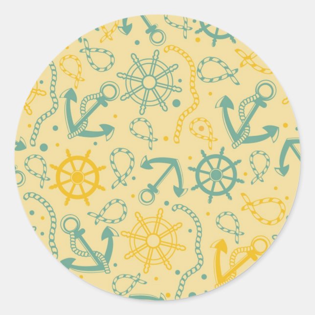 Pegatina Redonda Fondo retro con anclas, cuerdas (Anverso)