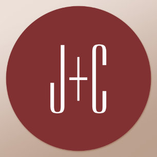 Pegatina Redonda Fondo rojo burdeos editable y texto blanco