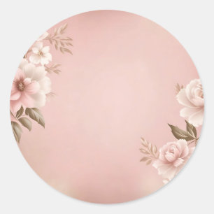 Pegatina Redonda Fondo rosa claro con floral silenciada